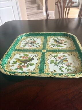 Daher Decorative Bird Pattern Serving Tray - Green made in England